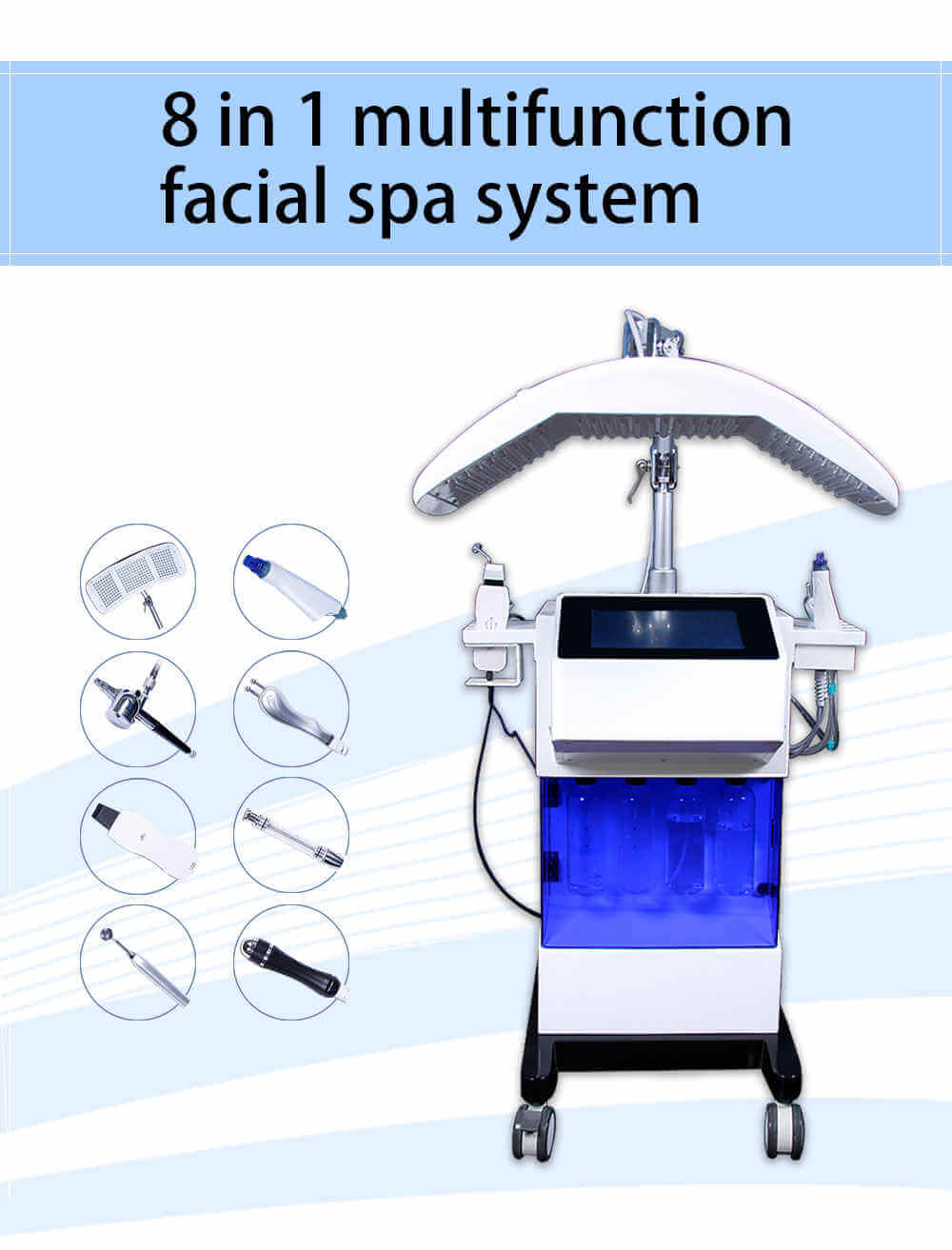 8 in 1 Bio hydro dermabrasion oxygen facial machine skin scrubber oxygen injector spray gun spa jet peel face skin care ultrasound professional with led pdt