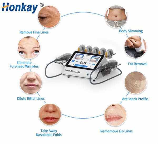 7 cartridges ultrasonic skin tightening ultrasound radio frequency machine