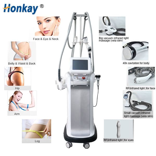 2022 Hot Sale 5 in 1 Vertical Unique Design 80K Cavitation Vacuum RF Roller Message Body Slimming Velashaping Machine HKS-80