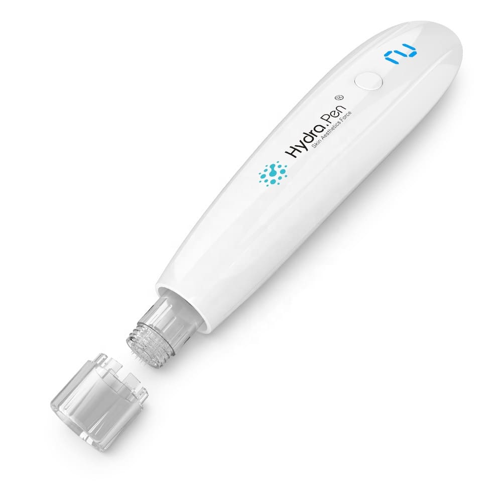 Hydrapen H2 applies the serum while using the microneedles skin care pen wireless skin care device